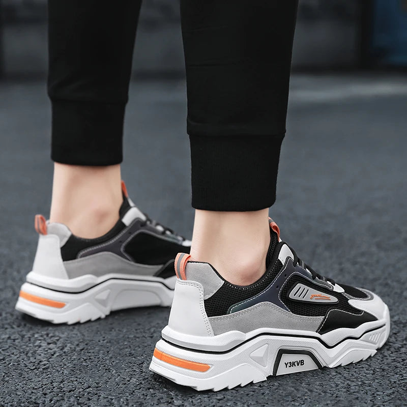 Men's Walking Sneakers Breathable Fashion Sports Shoes Non-slip Lightweight Running Shoes for Men Thick Bottom Mesh Casual Shoes