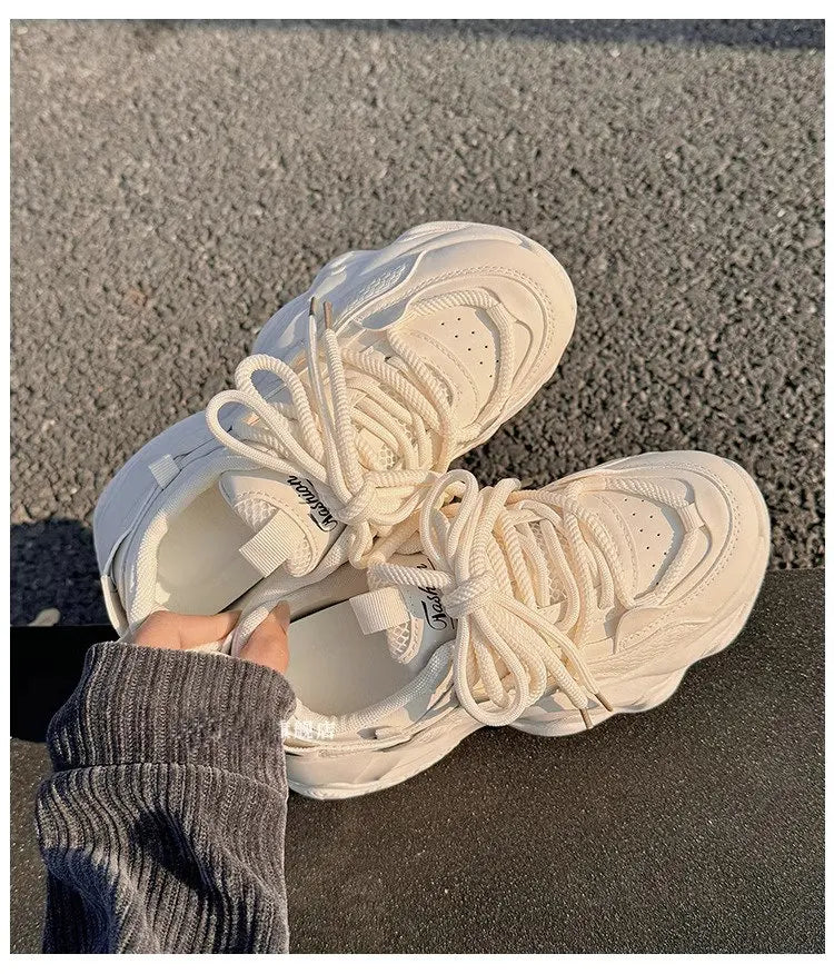 YSHUNIJ Plateau Sneaker Damen - Weiß 3cm Absatz Passt