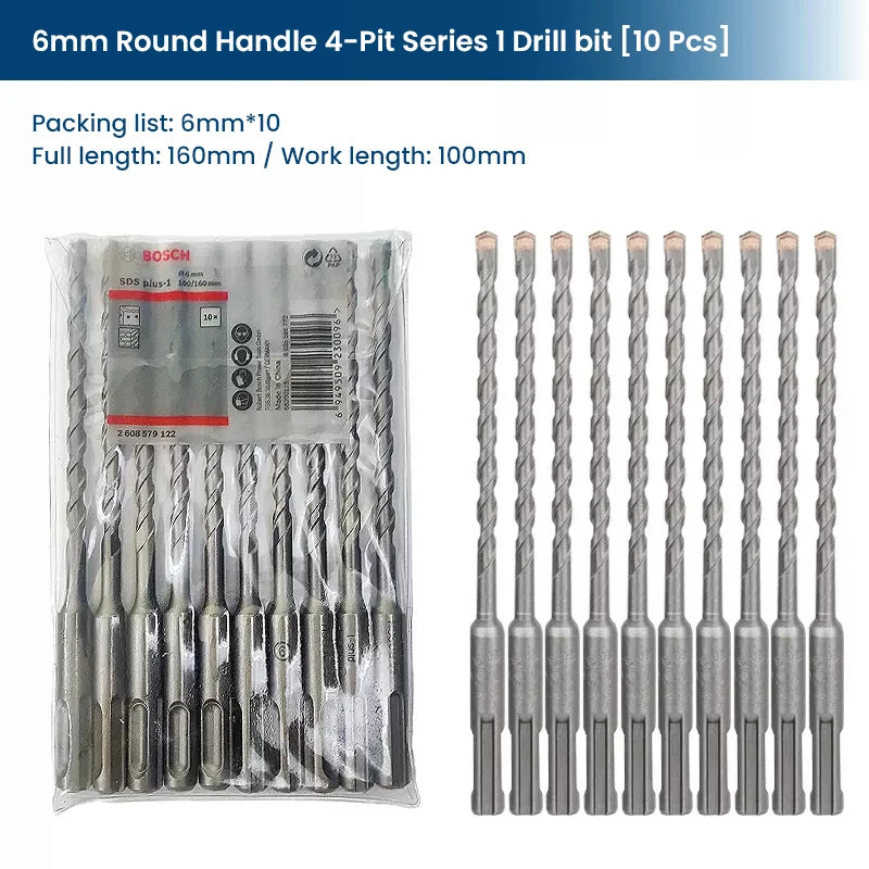 Bosch SDS Plus Rotary Drill Bits 10pcs Diameter 6mm Round Handle 4-Pit Tungsten Carbide Electric Hammer Drill Accessories