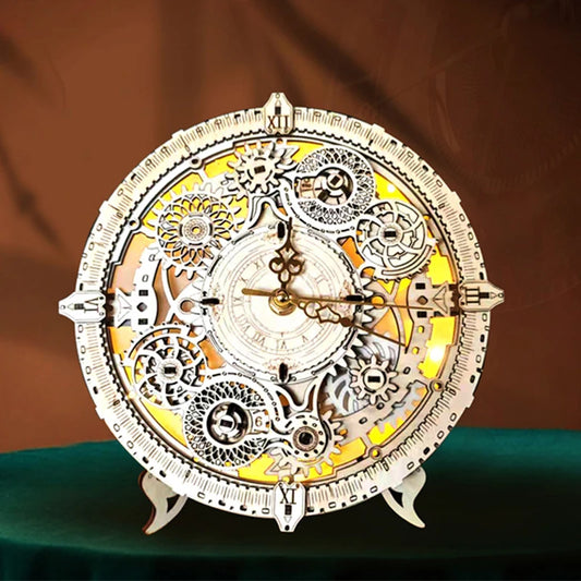 Kit ceas DIY 2025: NOU Model de construcție din lemn - Puzzle-uri 3D cu lumini, colecție de cadouri de ziua de naștere pentru prieteni