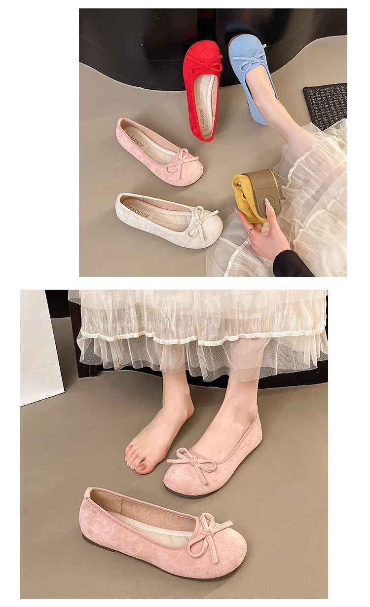 Frauen Ballett Flache Schuhe 2025 - Vier Jahreszeiten Komfortabel Anti Rutsch - Outdoor Casual Schuhe Fashion Schleifenknoten Retro Candy Farbe Damen Schuhe