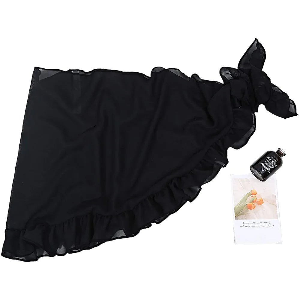 Badeanzug Coverups Für Frauen Rüschen Saum Sarong Strand Bikini Wrap Durchsichtig Kurzer Rock Chiffon Schal Für Schwimmbekleidung