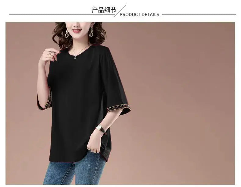 Short-sleeved T-shirt for women spring and summer new loose mid-sleeved sweatshirt mid-length top