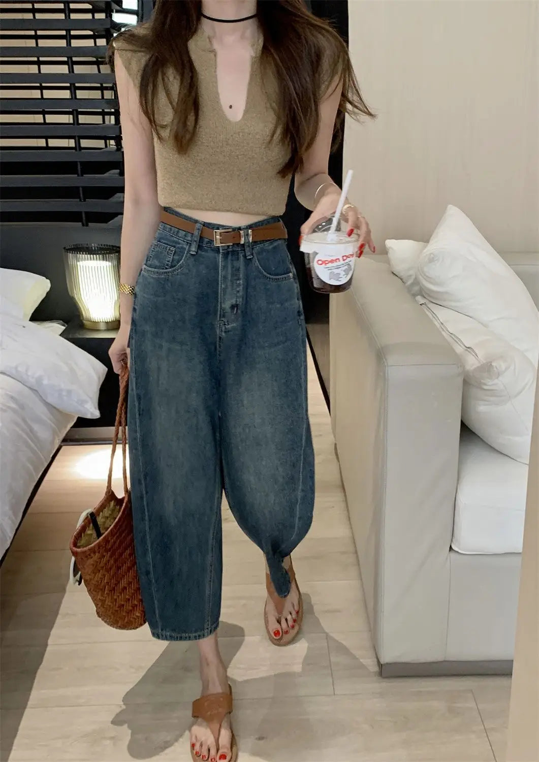 Jeans Women Solid Vintage All-match Spring Ladies Creativity Cool Simple Korean Style Daily Gentle Tender Graceful Age-reducing