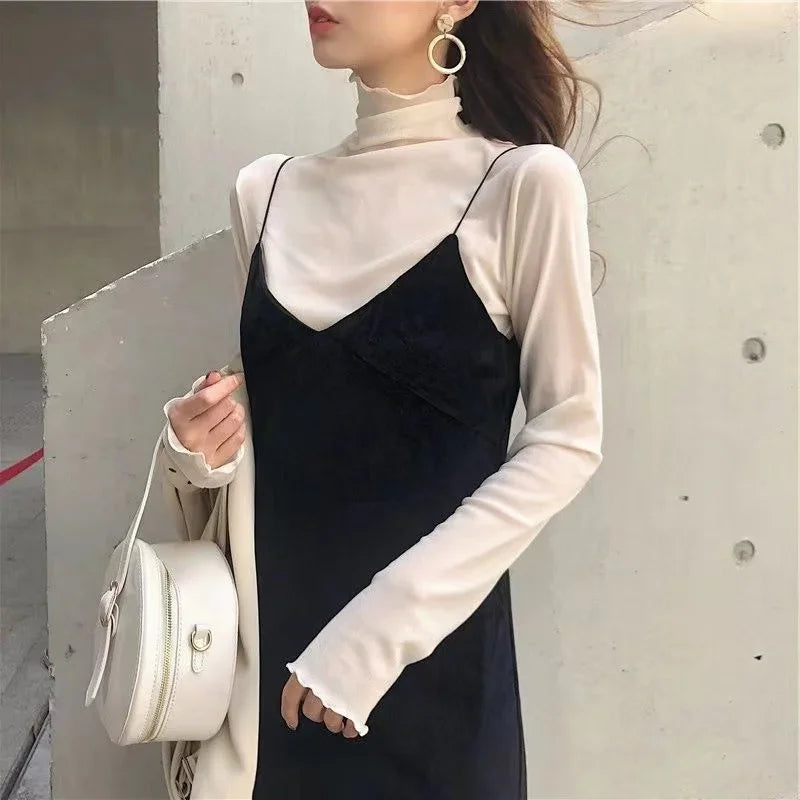 Sexy Women T Shirt See Through Transparent Tops Long Sleeve Ladies T-Shirt Pink Green Basic Top for Female Bottoming Blouses