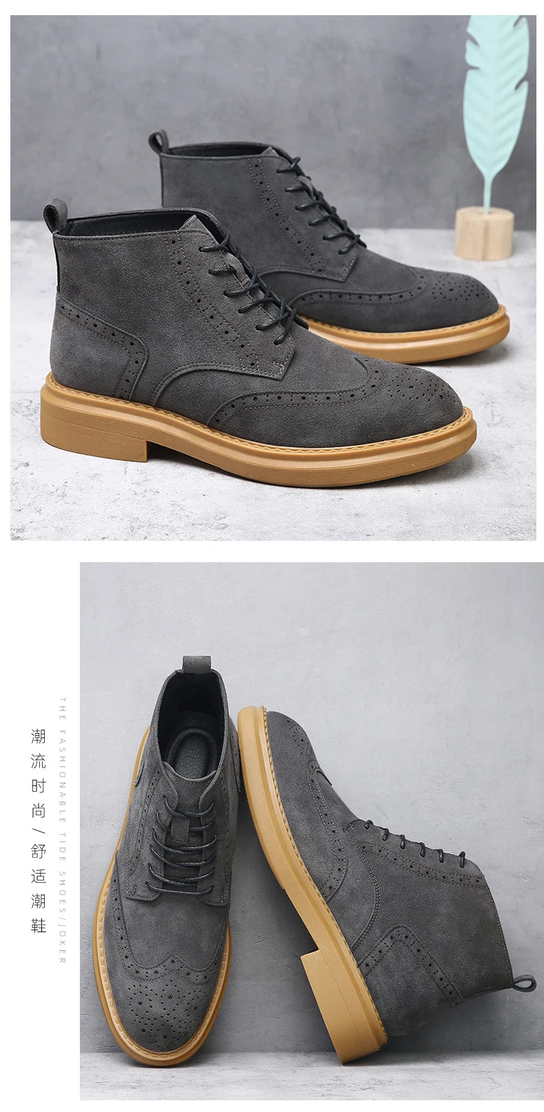 YEISNDOOCN N Vintage Echtes Leder Stiefel - Knöchelhoher Schaft Schnürverschluss Obermaterial Leder