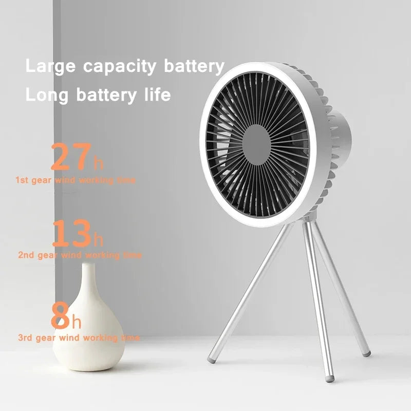 10000mAh Portable Fan Home Outdoor Camping Fan LED Lighting Tripod Stand Desktop with Power Bank Wireless Ceiling Electric Fan