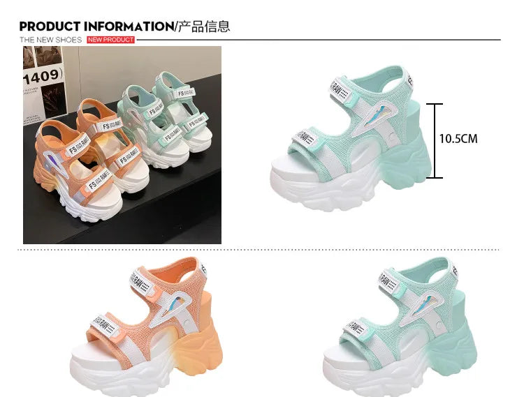 Fashion Summer Women Platform Sandals Wedges Thick Bottom Casual Mesh Shoes Woman 10.5CM High Heels Comfortable Sandals Sneakers
