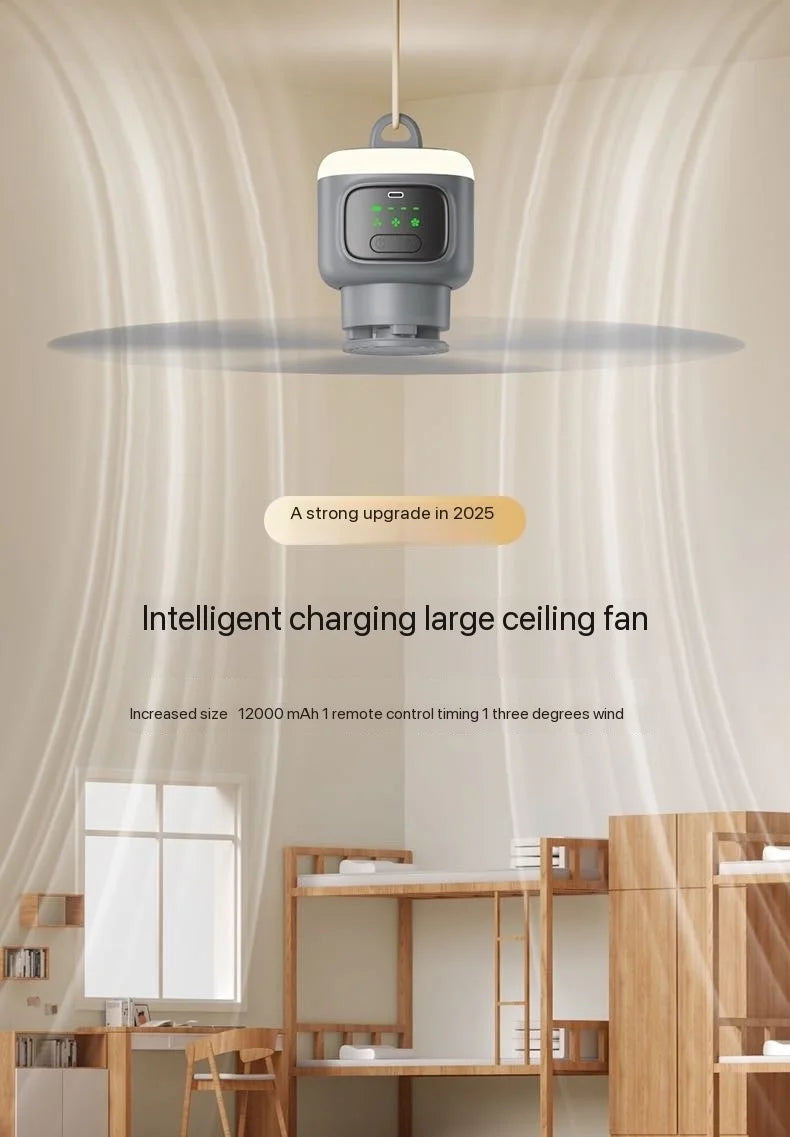 New Remote Control Mini Ceiling Fan USB Wireless Cooling Fan 12000mAh Portable LED Night Light Camping Fan with USB Ceiling Fan
