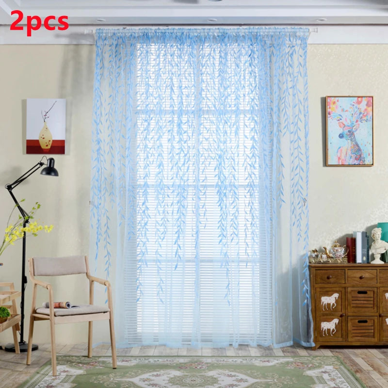 Elegant Modern Tulle Curtains For Living Room Bedroom Kitchen Green Leaf Sheer Curtains For Window Tulle Curtains Drapes
