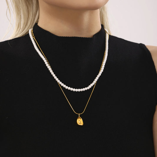 Gorgeous Necklace for Women White Pearl Beaded Gold Plated Chain Pendant Daily Charm Waterproof Jewelry Gift