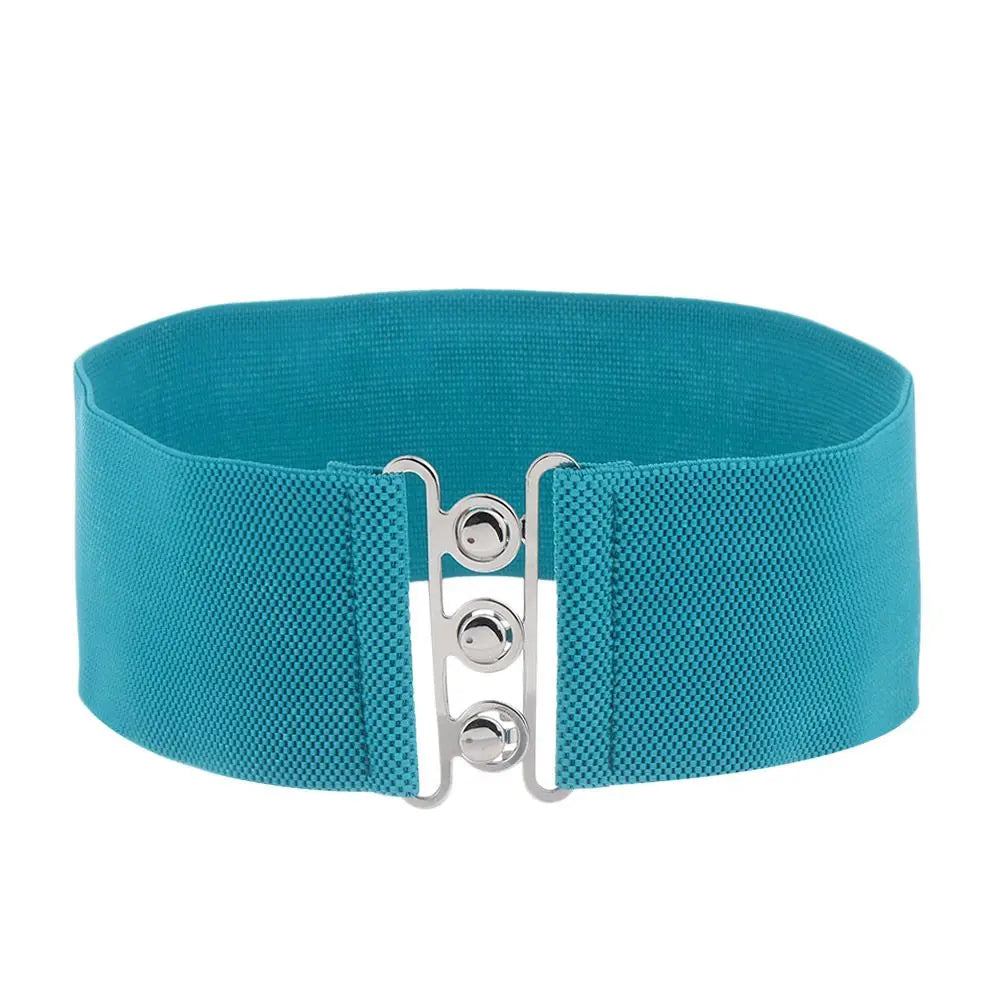 Women Fashion Wide Elastic Belt Metal Buckle Cinch Waistband Ladies Dress Waist Band Fashion Accessory