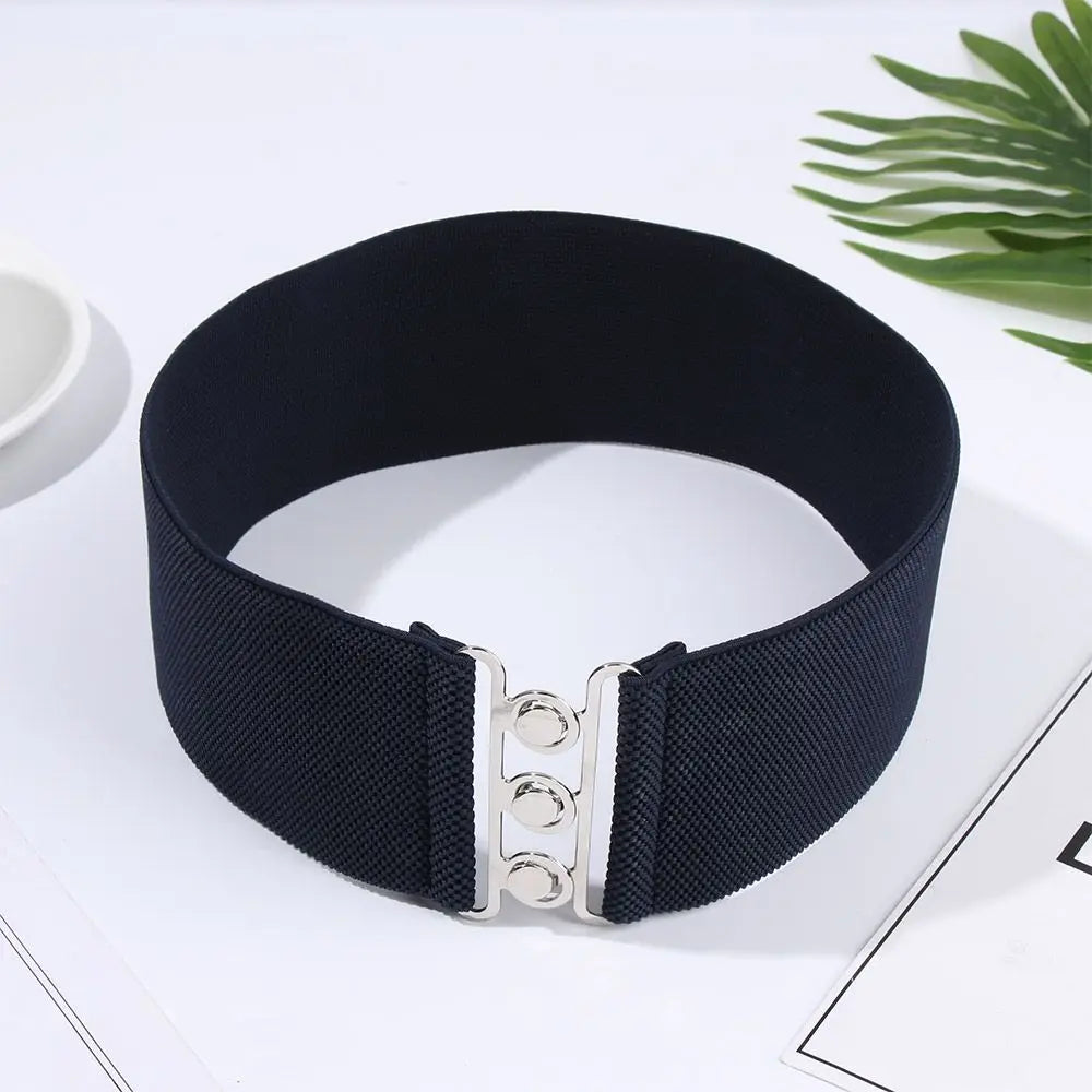 Women Fashion Wide Elastic Belt Metal Buckle Cinch Waistband Ladies Dress Waist Band Fashion Accessory