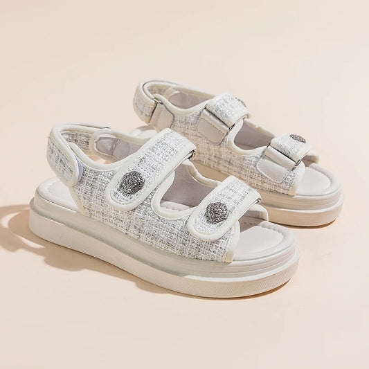 Luxury Woman Sandals Ladies Elegant Medium Heel Women's Shoes Flats Summer Platform Sandals Women 2025 New Designer Shoes Girls