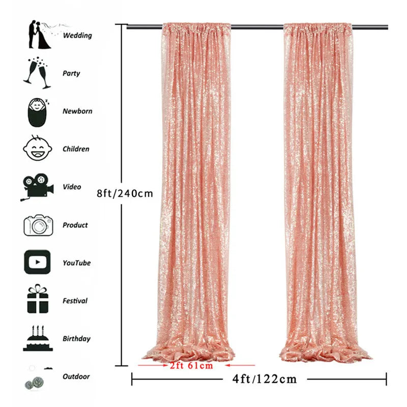 Sequin Backdrop Curtains - 2 Panels 2x8FT,Gold/Silver Backdrop Party Wedding Baby Shower Curtain Sparkle Photography Background