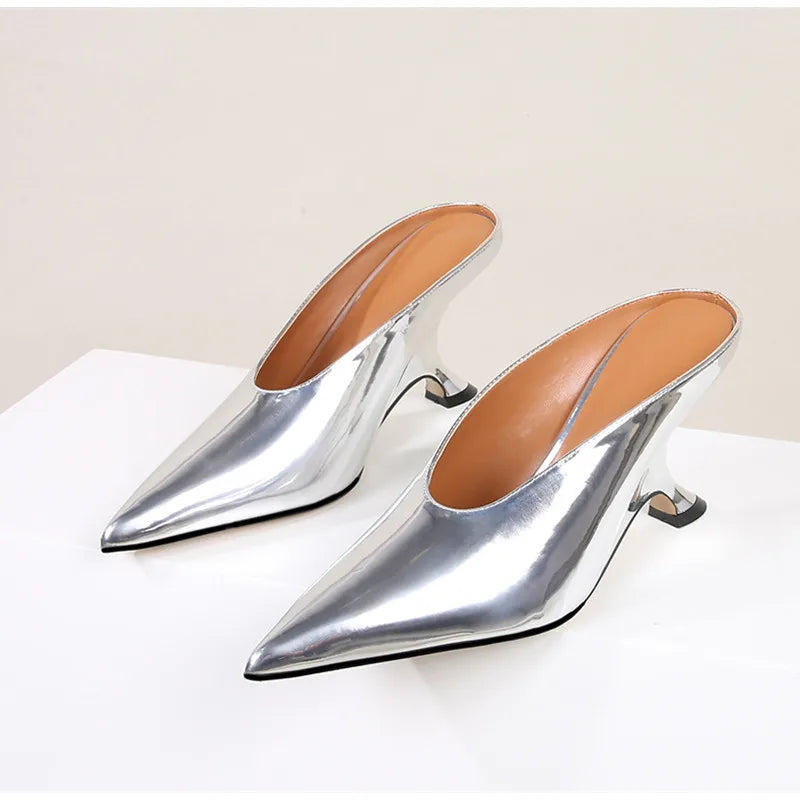 Elegant Pointed Toe Women Slippers Shoes Designer Shallow Fashion Spring Autumn Wedges High Heels Banquet Mule Zapatos De Mujer