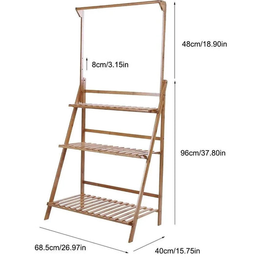 Bambus-Blumenregal, Treppenregal für Pflanzen, faltbar, mit Hängestange, Dekoration für Garten, Balkon, Terrasse by Golden Bridge Store