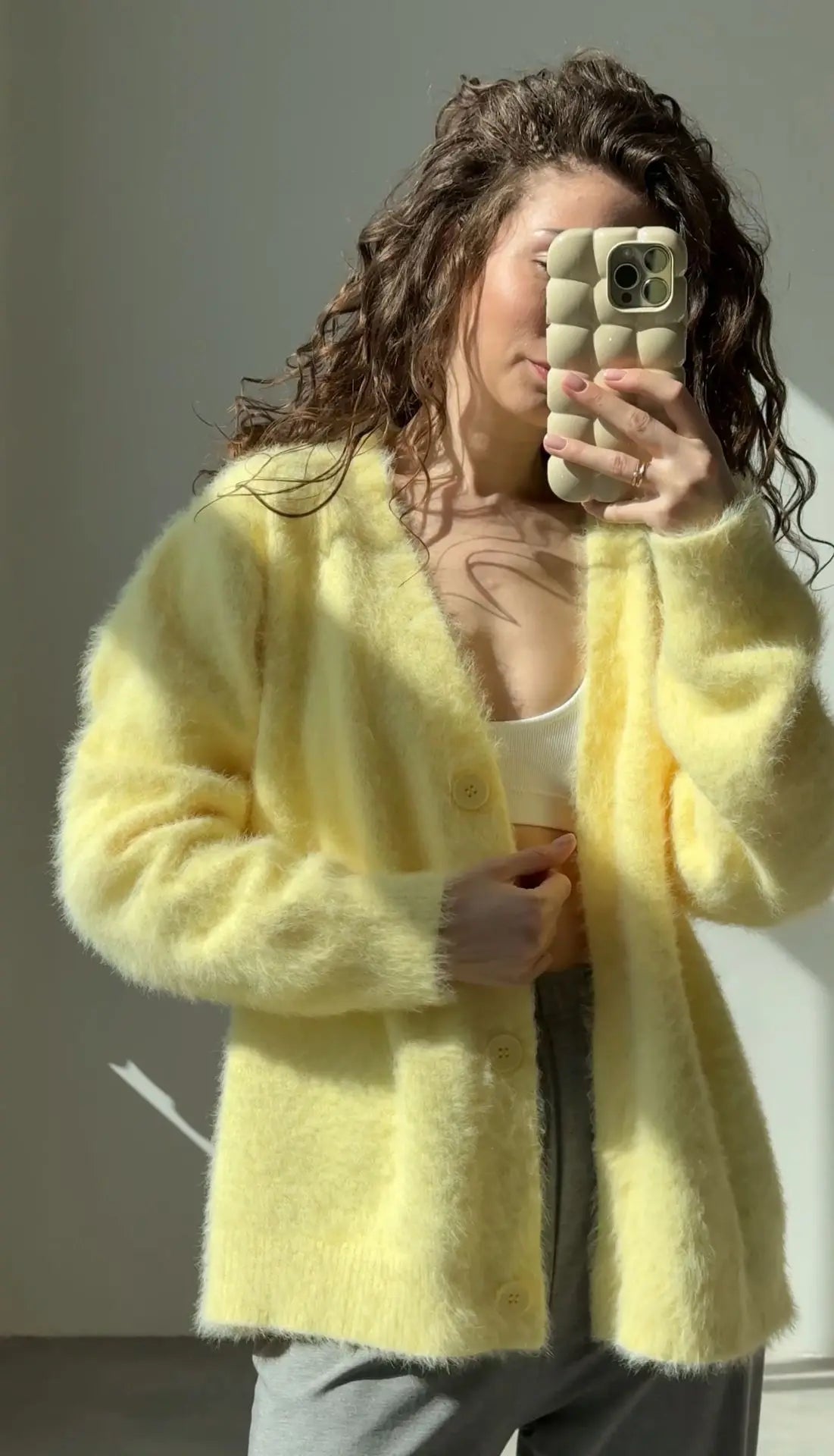 Frauen Kaschmir Strickjacke V-Ausschnitt - Gr. S-XL, lang