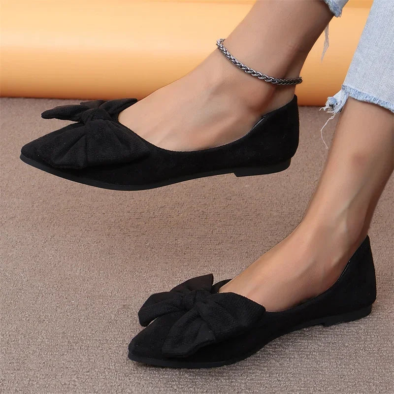 Damen Mode Flache Schuhe Sommer - Casual Verschleißfeste Komfortable Vielseitige Slip-On Schleife PU Leder