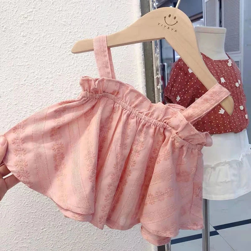 Fete ținută set 2022 seturi de haine de vară din dantelă cu gol costum pentru bebeluși tricou fără mâneci casual + pantaloni scurți copii haine seturi haine pentru bebeluși