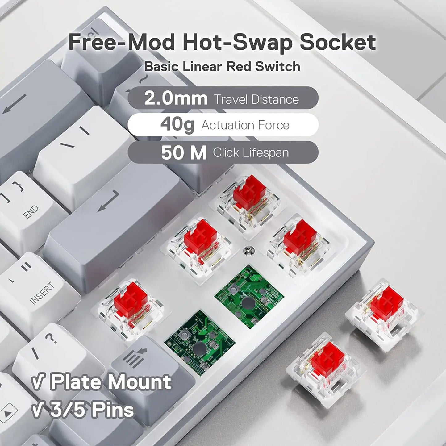 Gaming-Tastatur 2025: Redragon K631 Gery 65% Wired RGB - 68 Keys Hot-Swappable Compact Collection