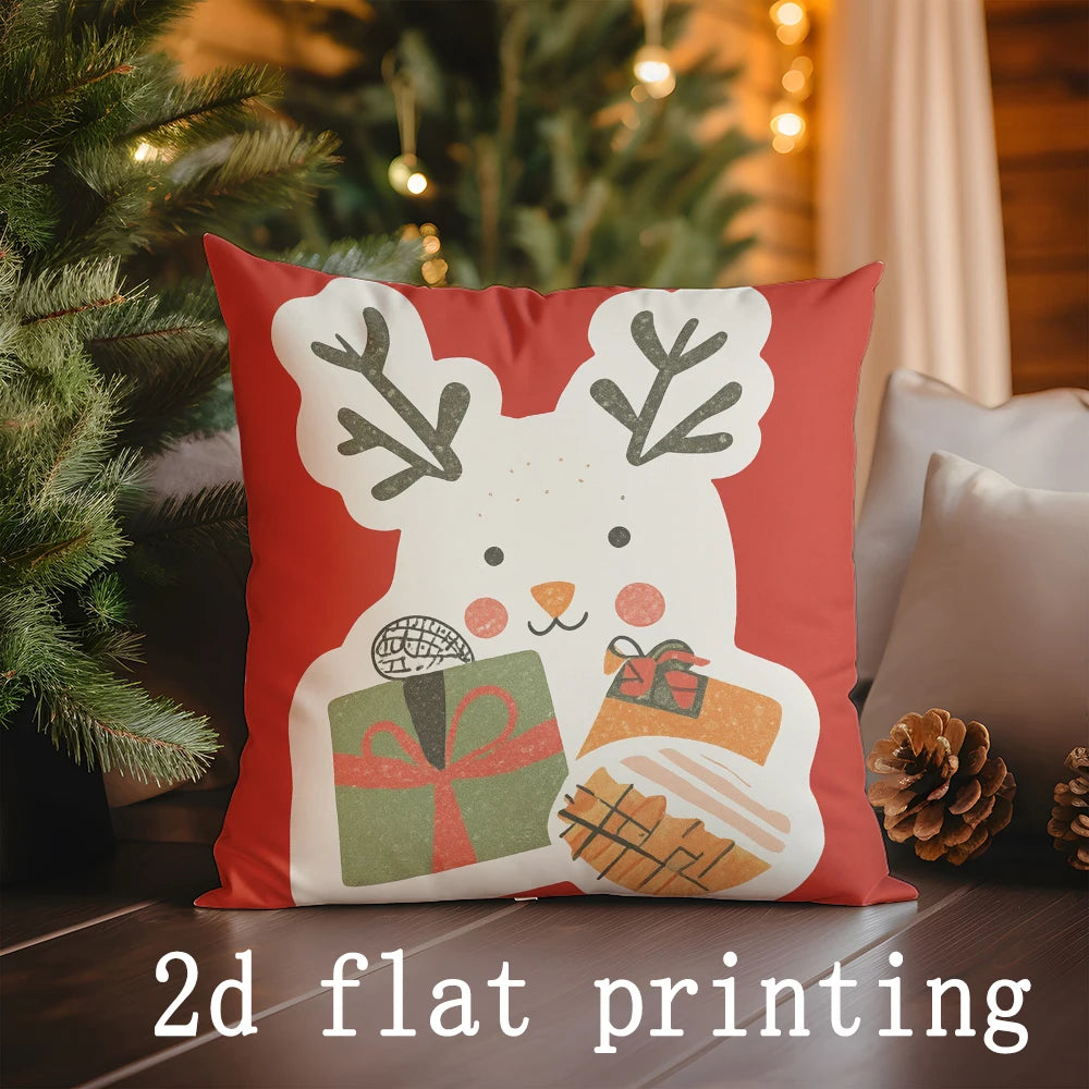 1pcs/4pcs- Christmas Animal & Snowman Pillow Covers Decor , Square Pillow Cover, Modern Sofa Decorative Cushion Cover