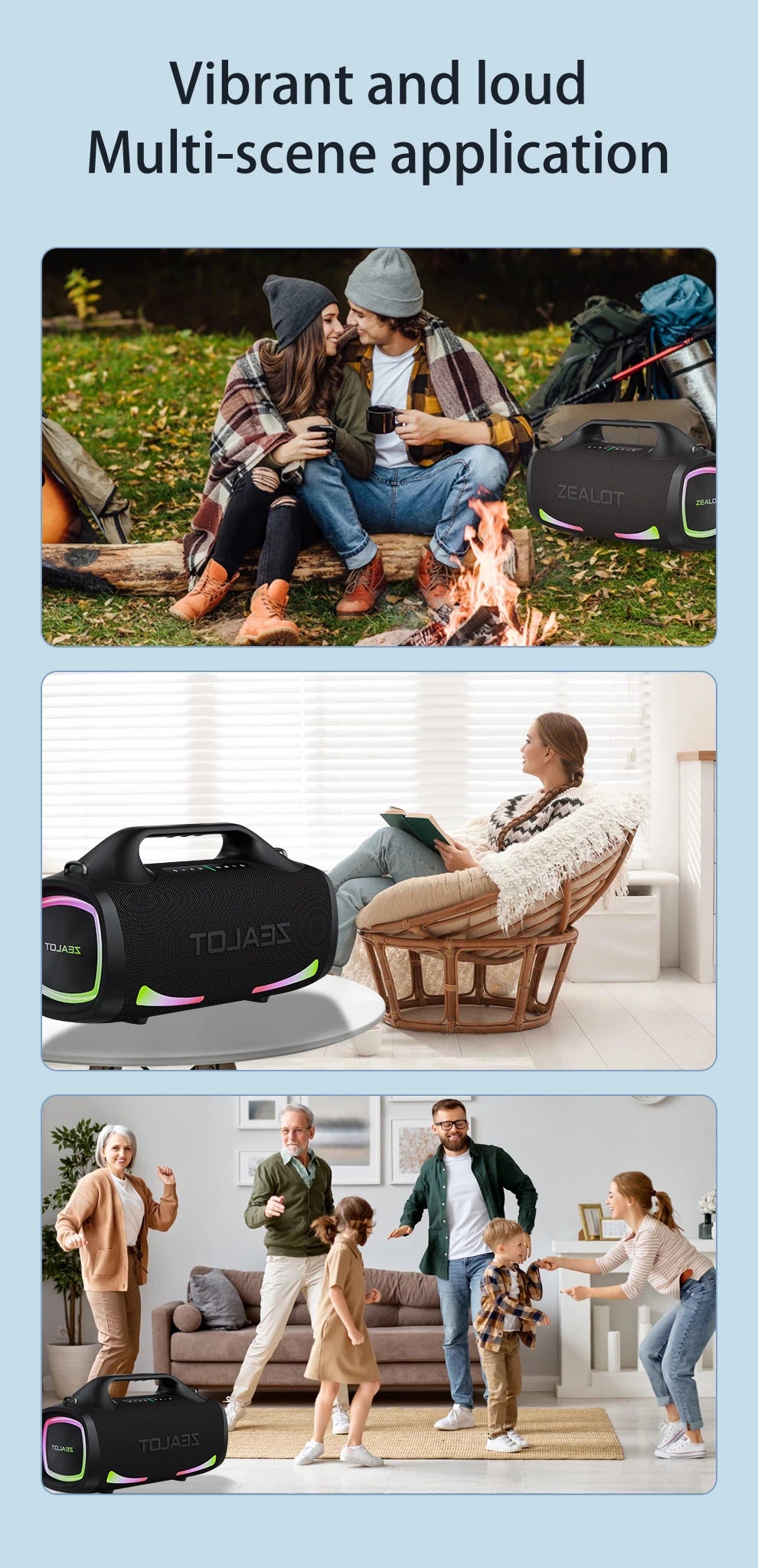 Boxă Bluetooth 2025: Subwoofer portabil wireless Zealot S79 de 100 W pentru exterior, colecție de sunete HiFi