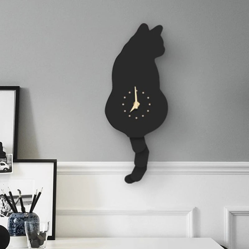 Creative Wall Clock Naughty Cat Wag Tail Clocks Quiet Swinging Clock for Home Bedroom Living Room Decoration Kid Room Decor Tail