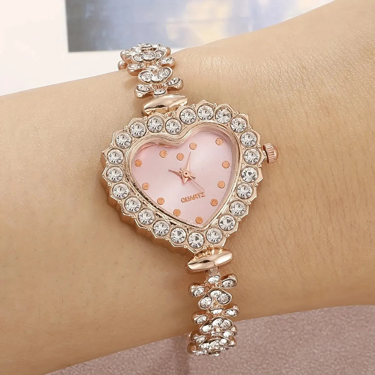 BellaRosa Herz Strass Quarz Uhr - 6er Set 36 Mm Damen