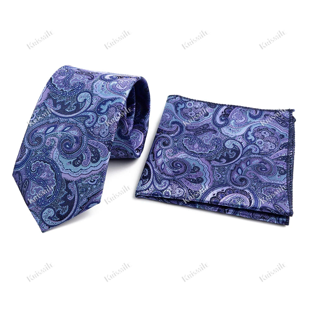 Novelty Paisley Tie Pocket Square Set For Men Skinny Slim 6cm Necktie Fit Business Wedding Party Stage Host Daily Wear Accessory