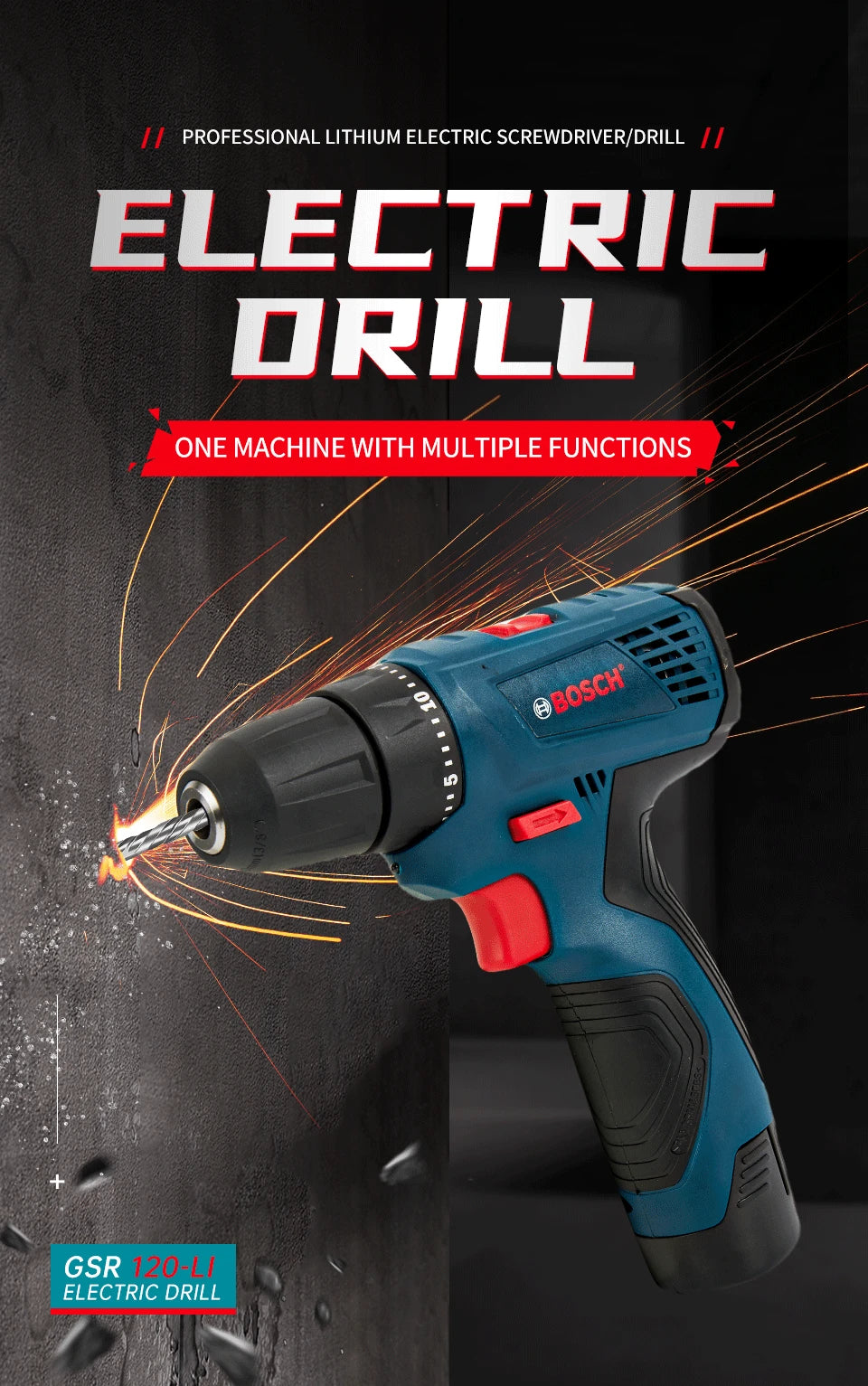 Bosch Professional Elektrobohrer GSR120-LI 12V Akku Elektro Hand Bohrer Multi-Funktion Heim DIY Schraubendreher Elektrowerkzeuge