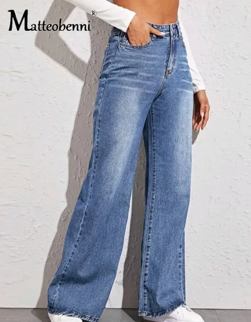 Fionago Hochtaillierte Jeans - Baumwolle Stretch Weit