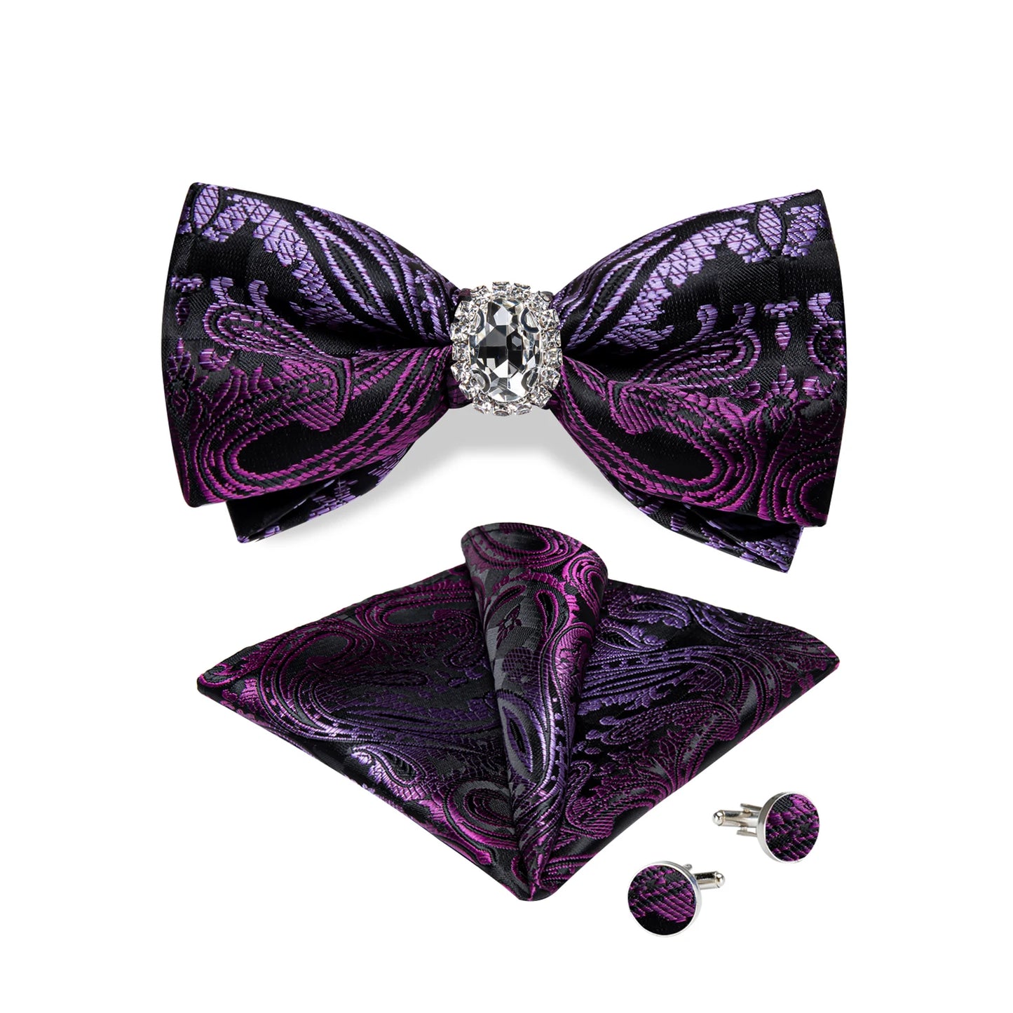 Set de butoni de buzunar cu nod fluture pentru bărbați, din mătase, de designer, pentru nuntă