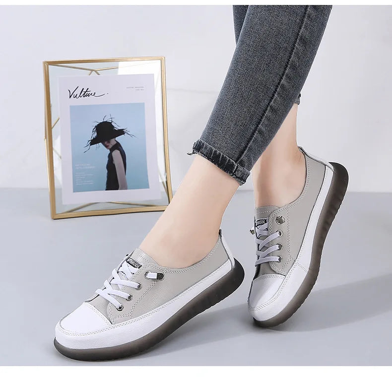 Ladies Sneakers 2024 Spring Genuine Leather Casual Walking Shoes Women Fashion Summer Flats Youth Girl Student Jogging Trainers