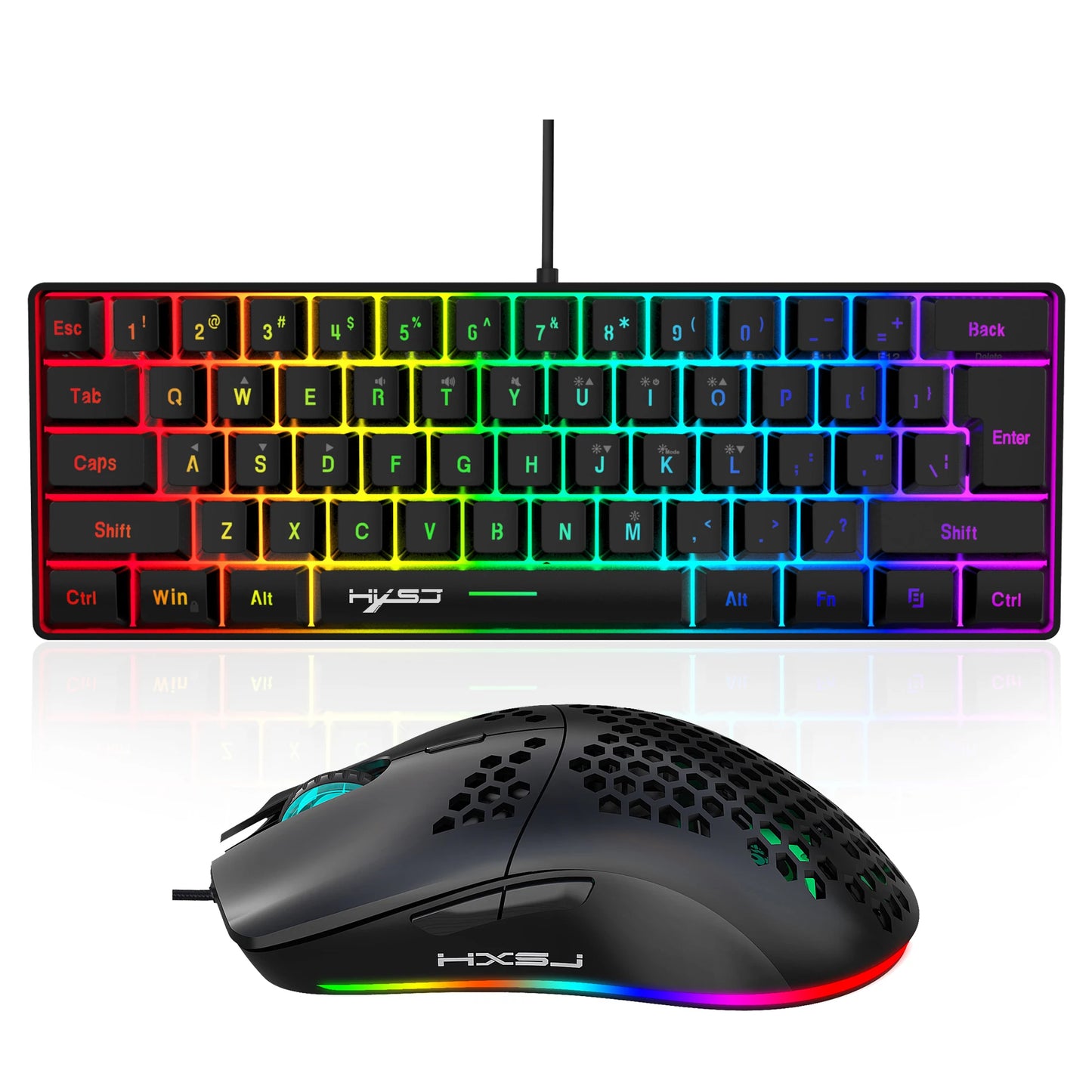 Gaming-Set 2025: HXSJ 61 Keys V700 RGB Luminous - Mechanical Feel Keyboard Mouse Combos Collection