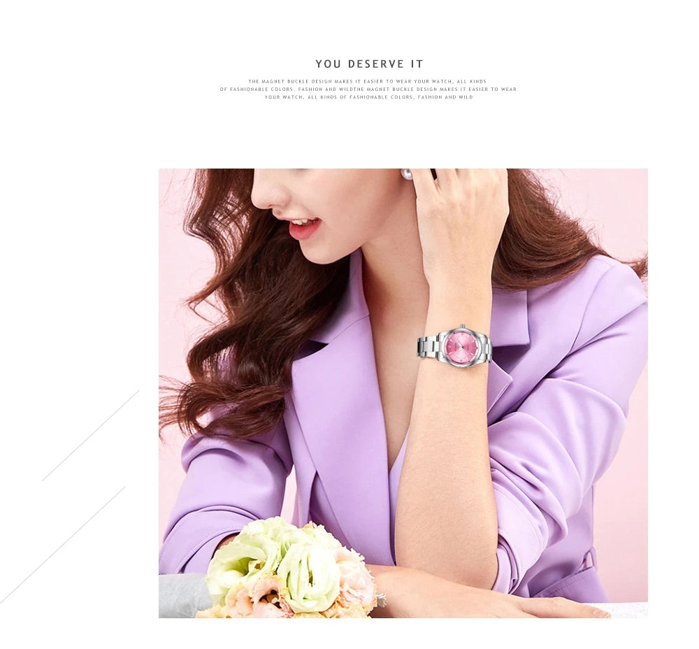 Damen-Uhr 2025: VA VA VOOM Luxury Women's Watch 29mm Fashionable Stainless Steel - Rhinestone Pink Minimalist Girl Clock Outdoor Travel Women Wrist Watches Collection