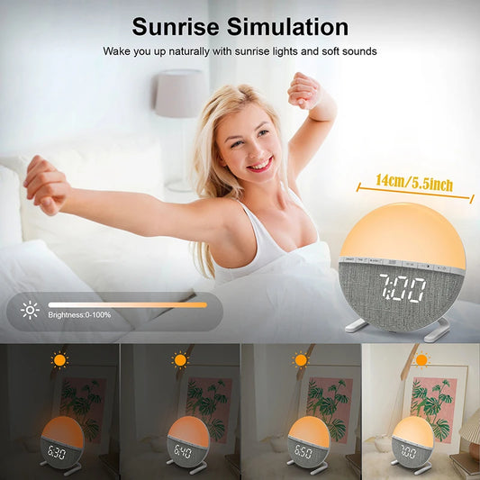 Sunrise Alarm Clock Wake Up Light Clock Night Light Sunrise Sunset Simulation Digital Clock Desk Clocks