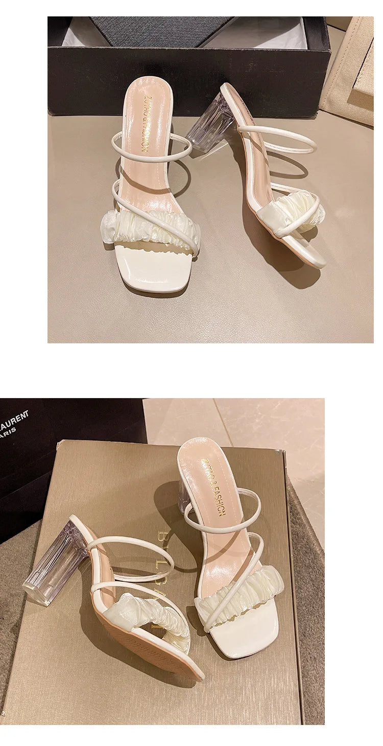 Elegant Women Crystal Shoes Summer Pumps Sandals Jelly Slippers Open Toe High Heels Women Slippers Shoes Heel Clear Sandals