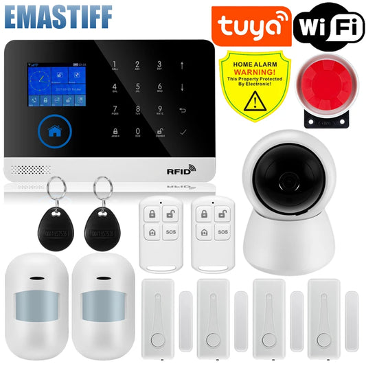Alarmanlage 2025: Wireless Tuya APP SIM GSM Home RFID Burglar Security - LCD Touch Keyboard WIFI GSM Alarm System Sensor Kit Russian Spanish Voice Collection
