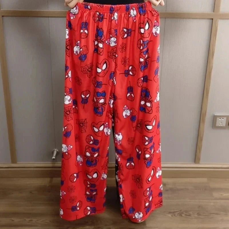 Pyjama 2025: Hello Kitty Spiderman Pajamas Black Kawaii Print - Men Women Universal Couple Fashion Long Comfort Loose Casual Pants Clothing Collection
