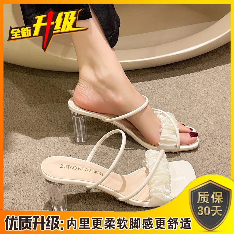 Elegant Women Crystal Shoes Summer Pumps Sandals Jelly Slippers Open Toe High Heels Women Slippers Shoes Heel Clear Sandals