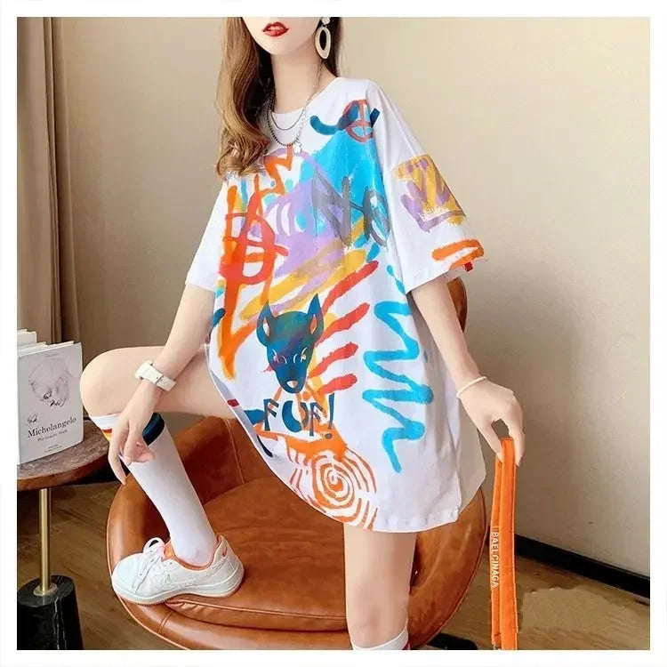 Sommer-T-Shirt 2025: Short-sleeved T-shirt Women's Pure Cotton Summer - New Loose Slim Round Neck Versatile Outside Printed Design Top Trendy Collection