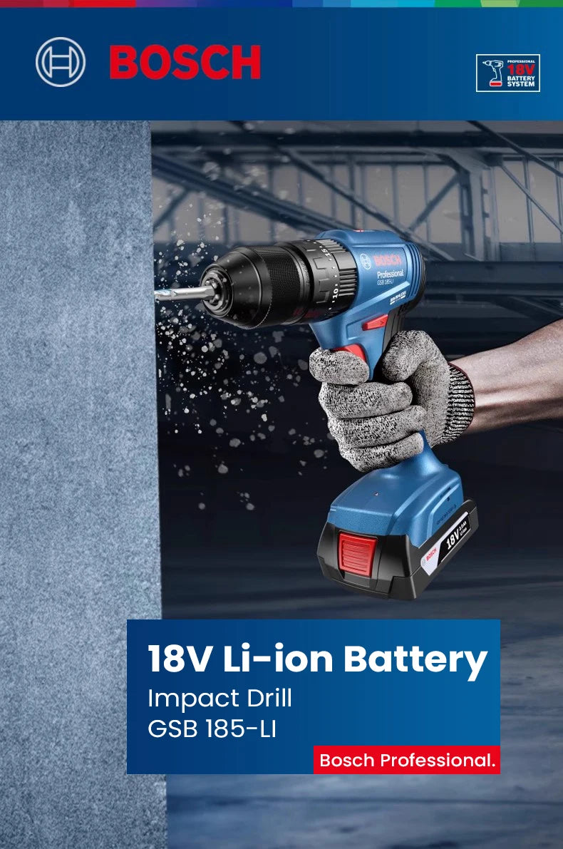 Bosch GSB 185 Li Cordless Impact Drill 3 In 1 Multifunctional 50Nm Electric Screwdriver Brushless Hammer Drilling Pro Power Tool