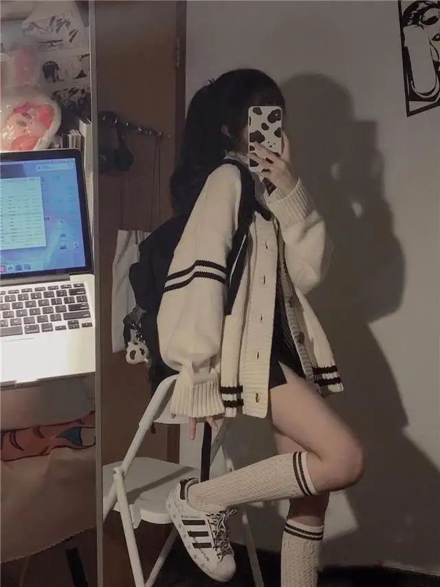 Altayskiy Cardigan Beig Patchwork Korea Stil Lovely Cozy - Regular Länge Gewicht 120–220 g/m² Knopfverschluss