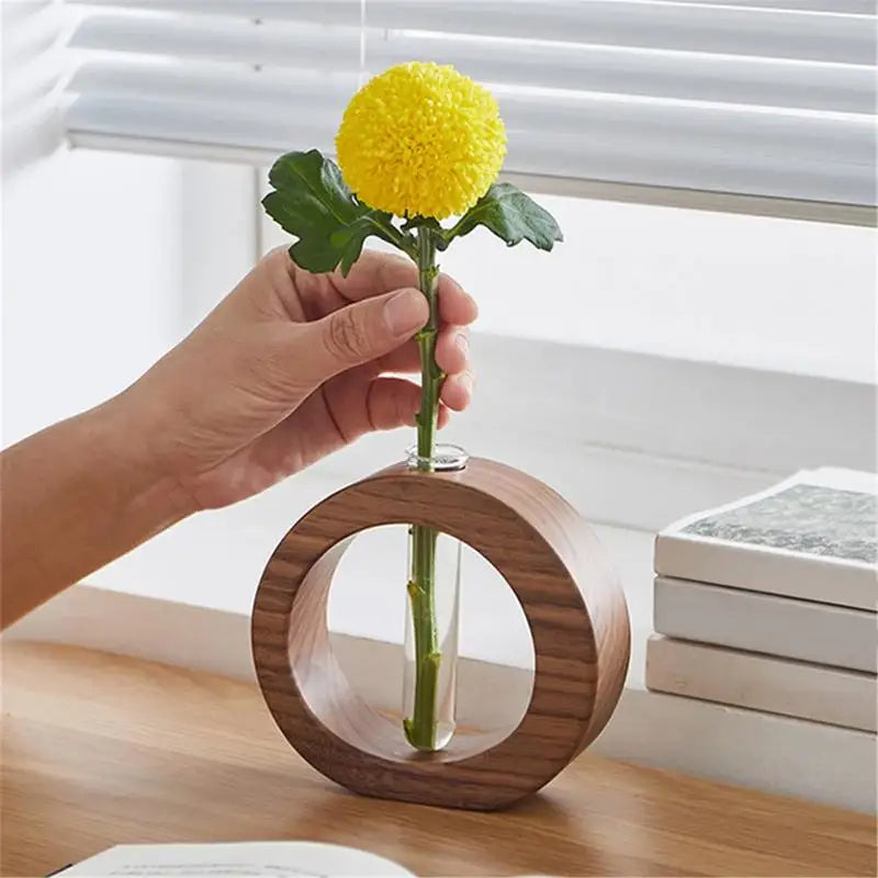 Wooden Hydroponic Flower Pot Home Vase Decor Transparent Imitation Glass Soilless Plant Pots Green Plant Pot For Home Decoration