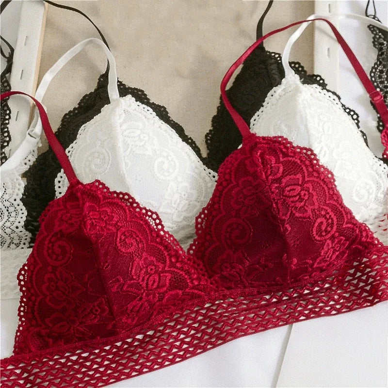 Lace Embroidery Bra Women elegant Deep V Underwear Floral Brassiere Stretch Seamless Push Up Lingerie Bralette Triangle Cup Padded