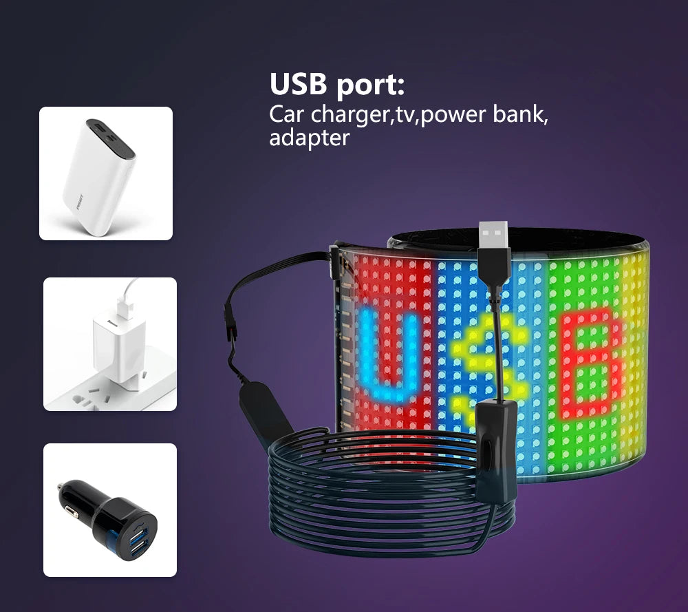LED-Matrix-Pixel-Panel, Scrollendes Helliges Werbe-LED-Schild, Flexibles USB 5V LED-Auto-Schild Bluetooth-App-Steuerung