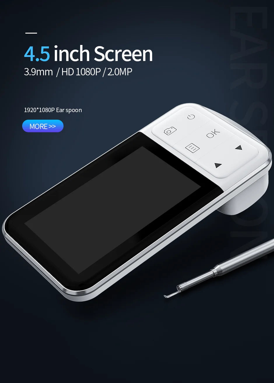 Digital Otoscope with Gyroscope 3.9MM 4.5 " IPS Ear Scope Camera 1080P Ear Wax Removal Tool For Home Ear Infection Detector