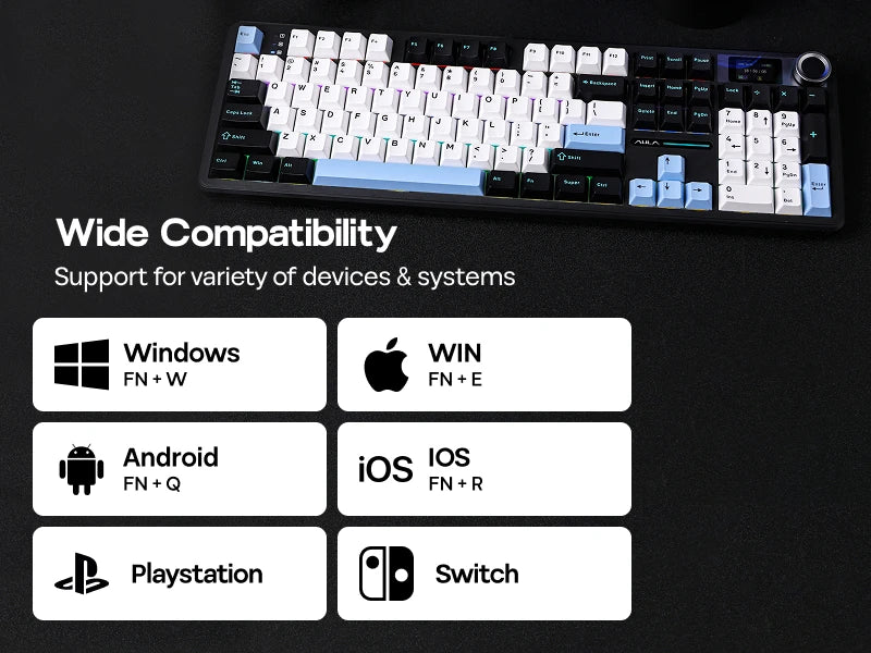 Tastatură de gaming 2025: EPOMAKER X AULA F108 PRO, dimensiune completă, 100% ANSI, cu configurație - înlocuire la cald, cu fir/2.4GHz/Bluetooth, colecție de iluminare de fundal RGB