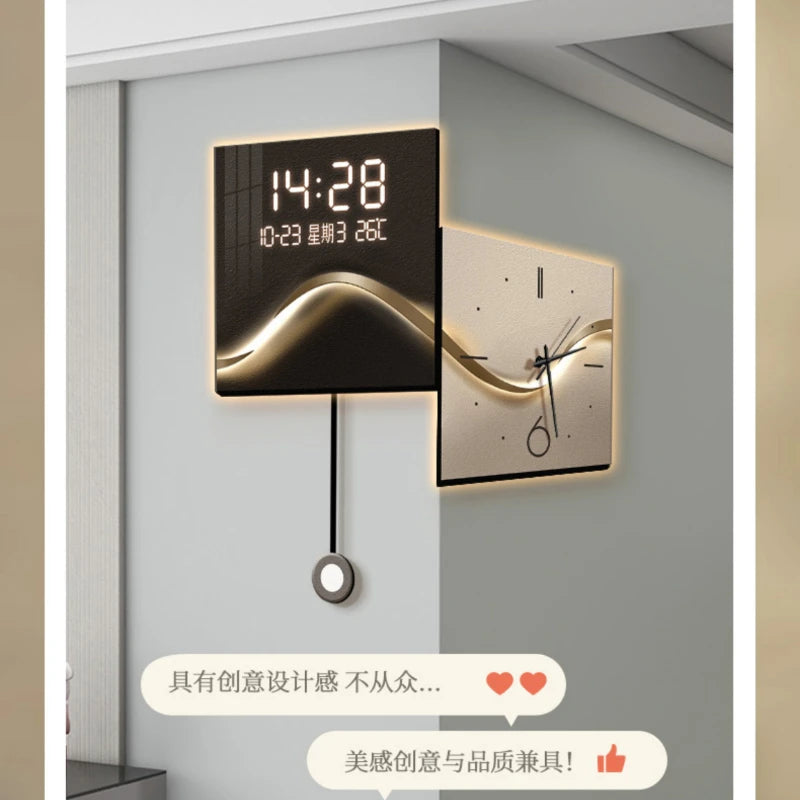Home Decor Rear LED Light Corner Wall Clock Home Living Room Decorative Corner Double Sided Clock Digital and Analog Clocks